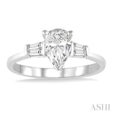 1/2 ctw Baguette and Pear Cut Diamond Ladies Engagement Ring with 1/3 ct Pear Cut Center Stone in 14K White Gold